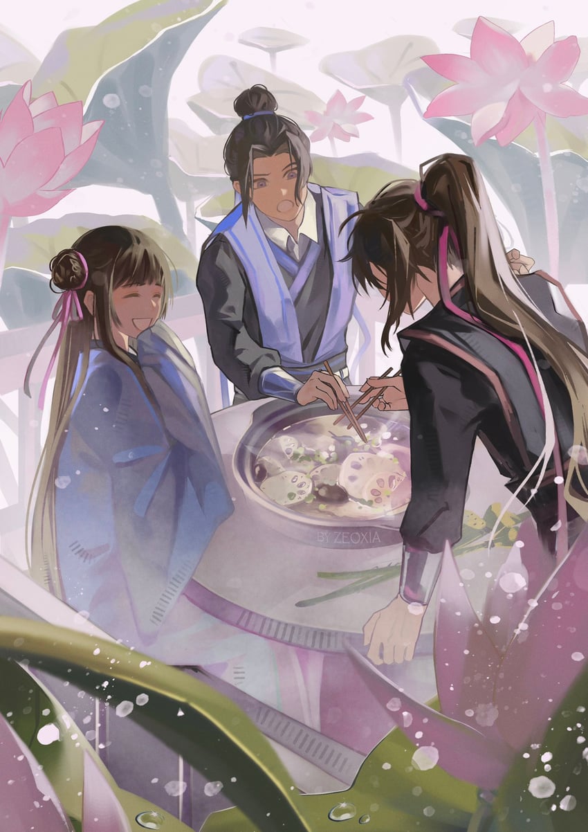 wei wuxian, jiang cheng, and jiang yanli (modao zushi) drawn by zeoxia