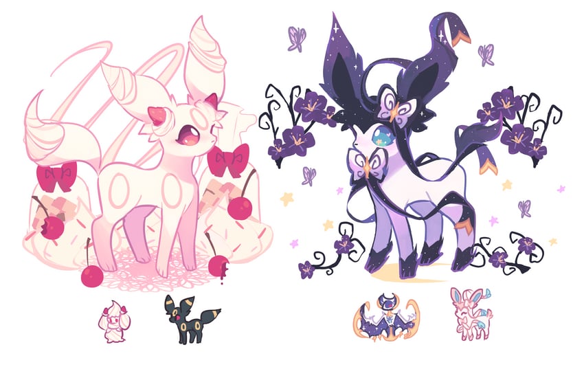 sylveon, umbreon, alcremie, and lunala (original and 1 more) drawn by charamells