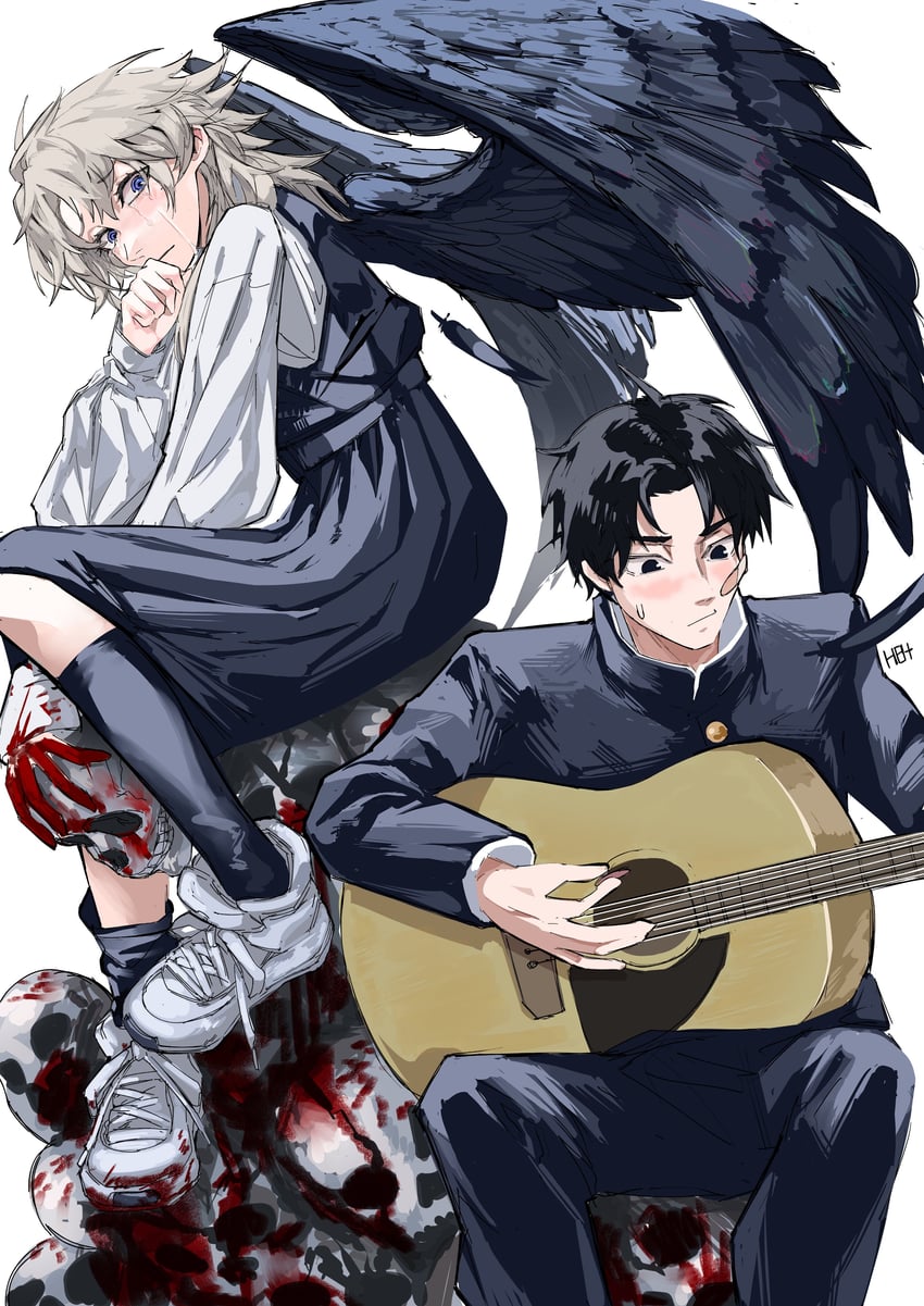 famine devil and bandaid boy (chainsaw man) drawn by heartbreak_juan
