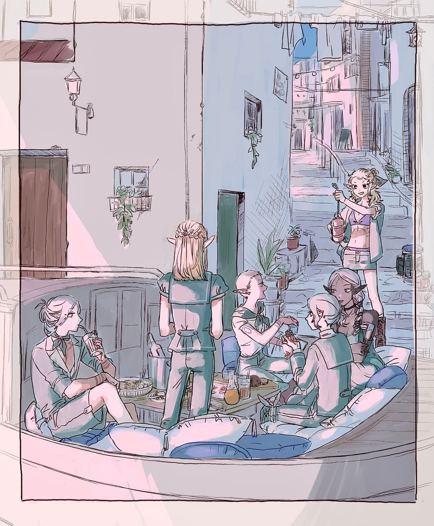 mithrun, fleki, lycion, pattadol, cithis, and 1 more (dungeon meshi) drawn by uta1416631