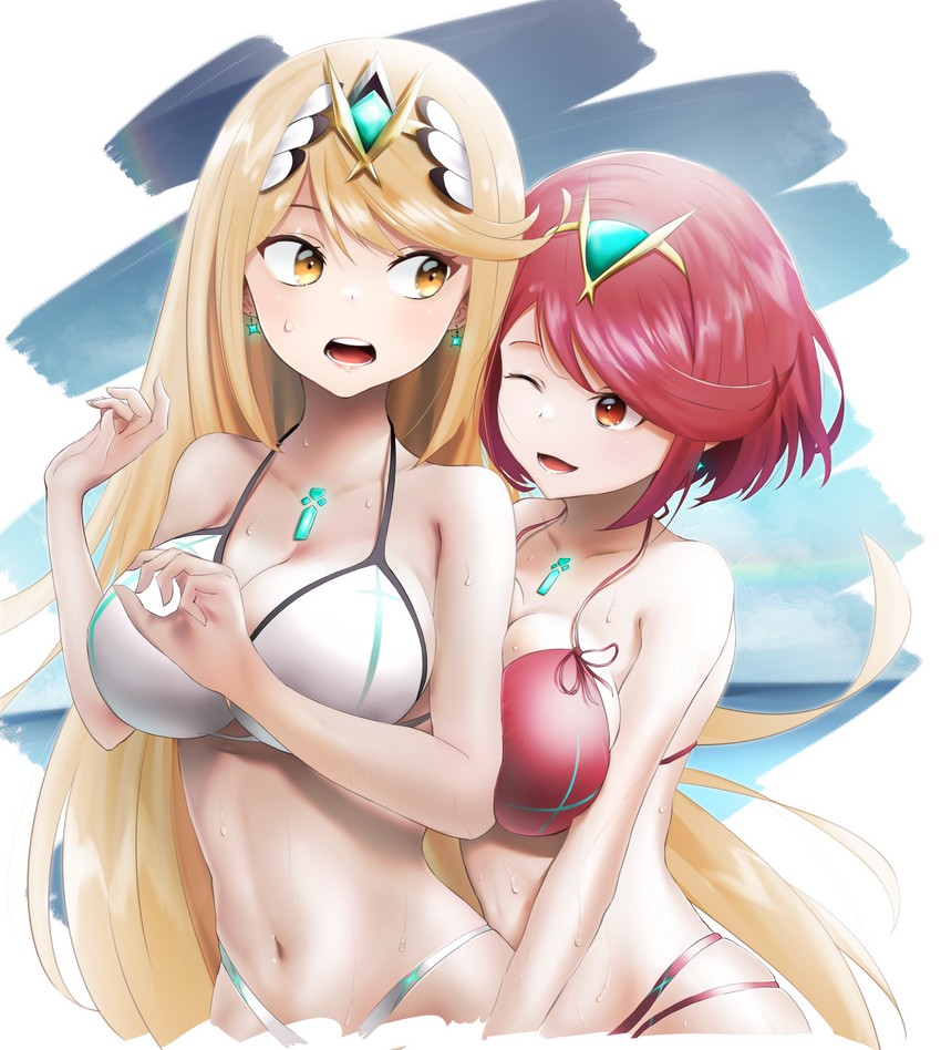 pyra and mythra (xenoblade chronicles and 1 more) drawn by lilcat