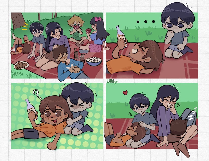 sunny, basil, aubrey, kel, mari, and 1 more (omori) drawn by ullilya1