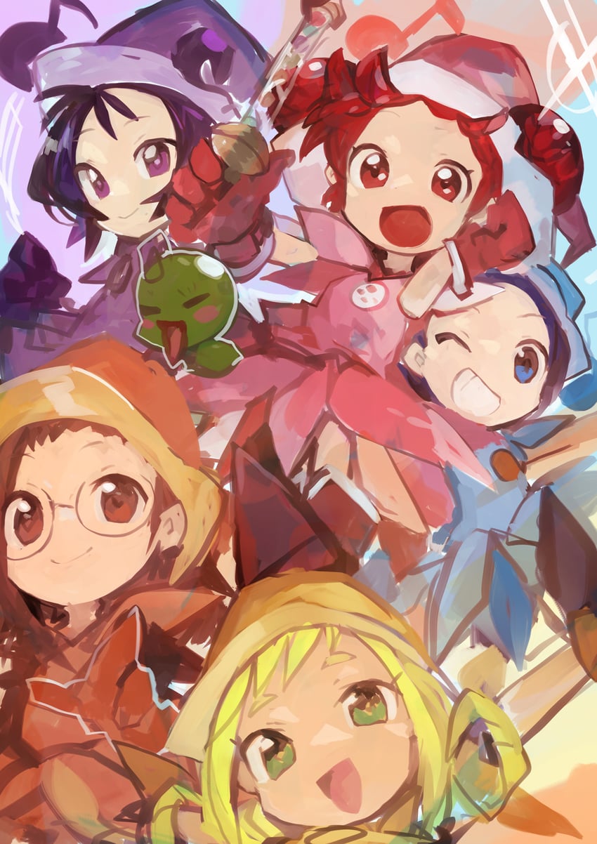 harukaze doremi, segawa onpu, fujiwara hazuki, senoo aiko, asuka momoko, and 1 more (ojamajo doremi) drawn by kaamin_(mariarose753)