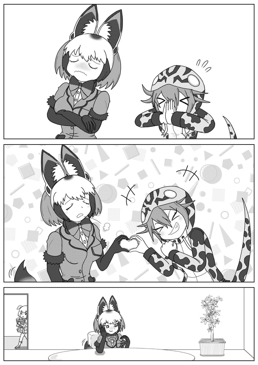 bat-eared fox, pig, and okinawa habu (kemono friends) drawn by kyousaka