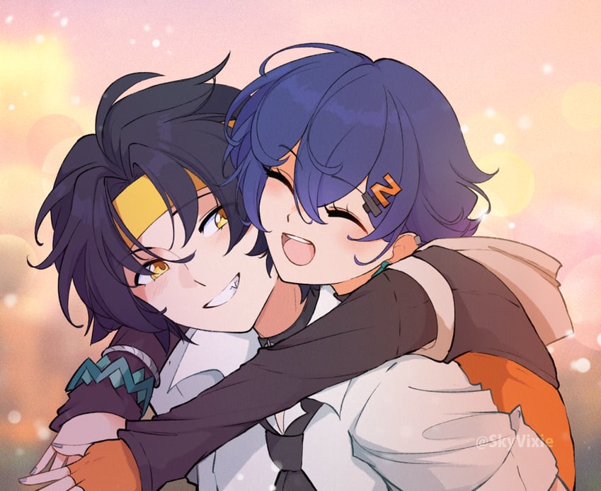 belle and asaba harumasa (zenless zone zero) drawn by skyvixie