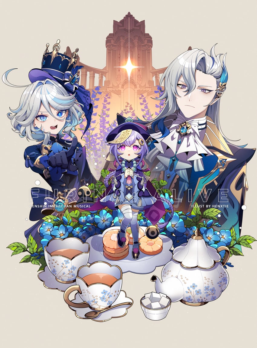 furina, qiqi, and neuvillette (genshin impact) drawn by hen-tie
