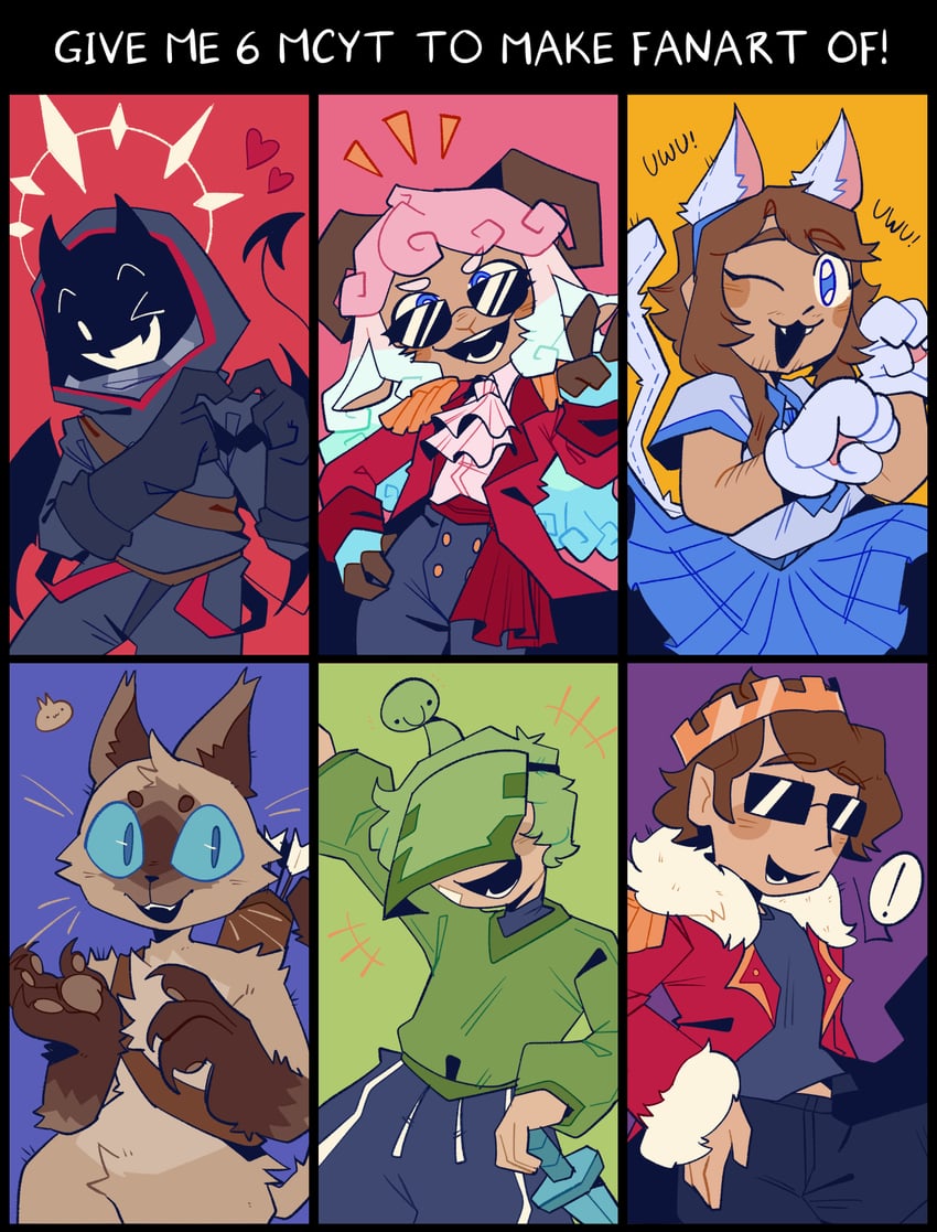 badboyhalo, captainpuffy, eret, antfrost, fruitberries, and 1 more (minecraft youtube and 1 more) drawn by vivi_(viridescenttemple)
