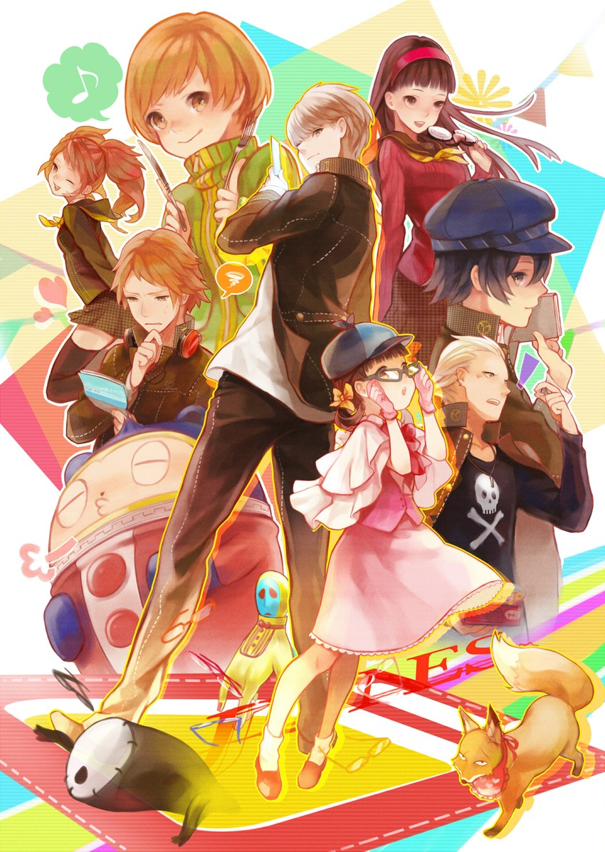 narukami yu, shirogane naoto, satonaka chie, kujikawa rise, amagi yukiko, and 6 more (persona and 2 more) drawn by pekoo_(pekota)