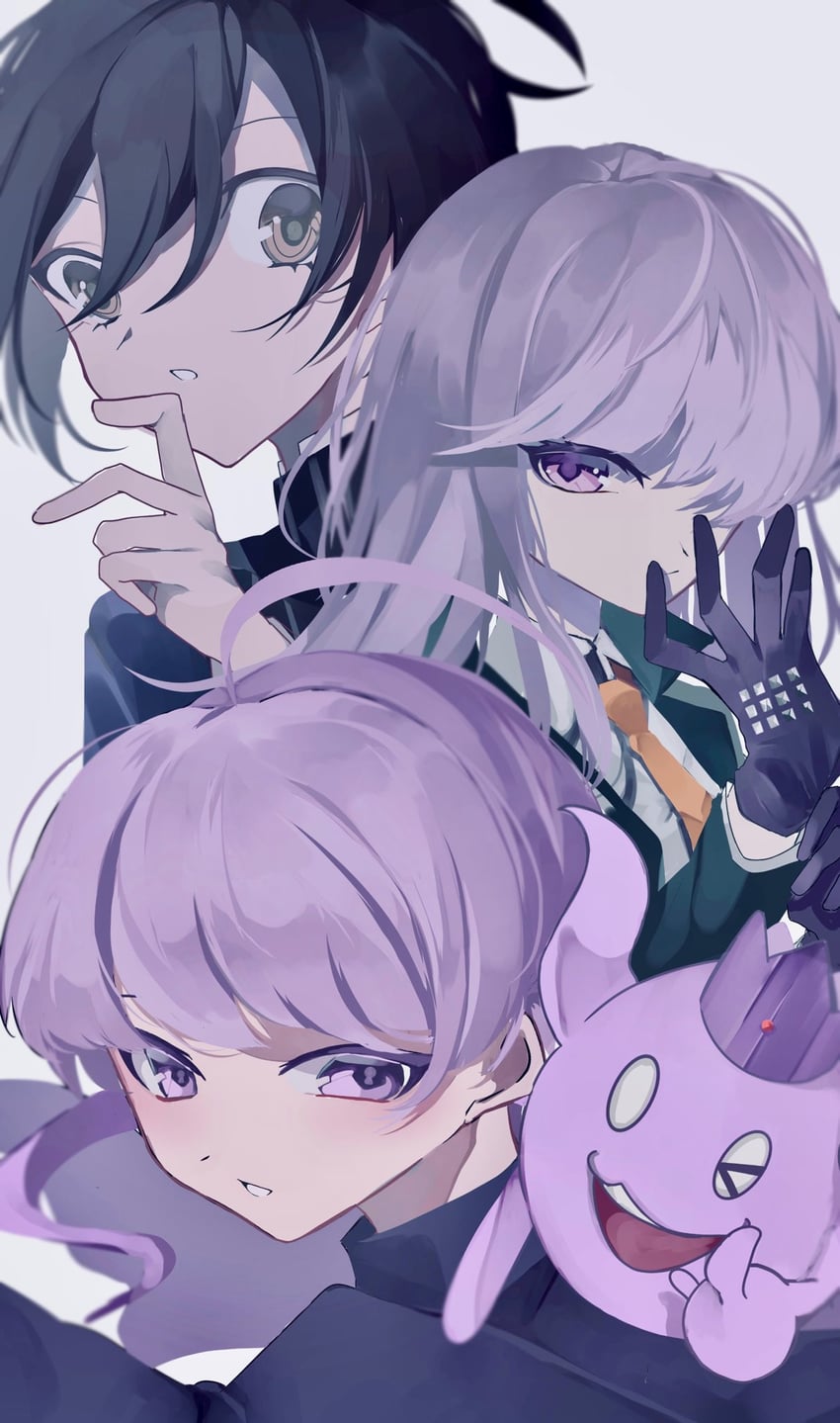saihara shuichi, kirigiri kyoko, yuma kokohead, and shinigami (danganronpa and 3 more) drawn by cat_adonis25