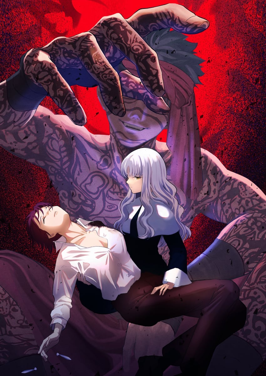 caren hortensia, bazett fraga mcremitz, and angra mainyu (fate and 2 more) drawn by kassan_(kassan_5a)