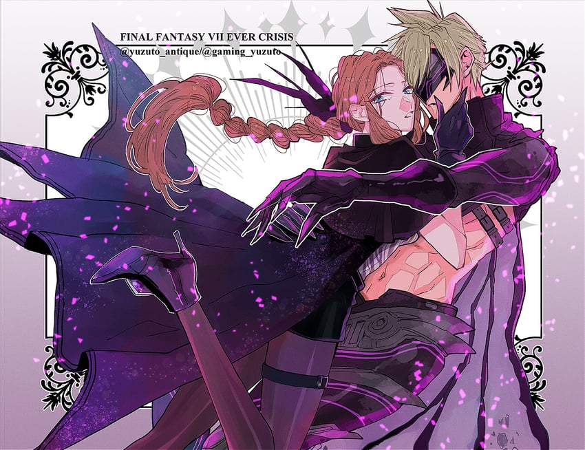 cloud strife and aerith gainsborough (final fantasy and 2 more) drawn by gaming_yuzuto