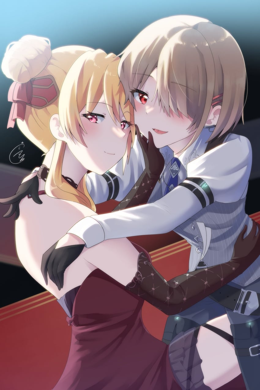 kayamori ruka and shirakawa yuina (heaven burns red) drawn by puyopiku