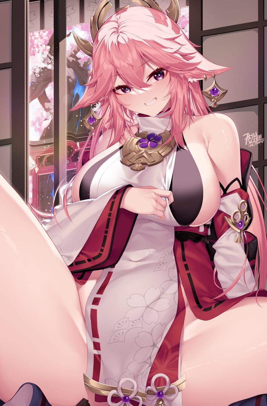 yae miko (genshin impact) drawn by nanatsuichi
