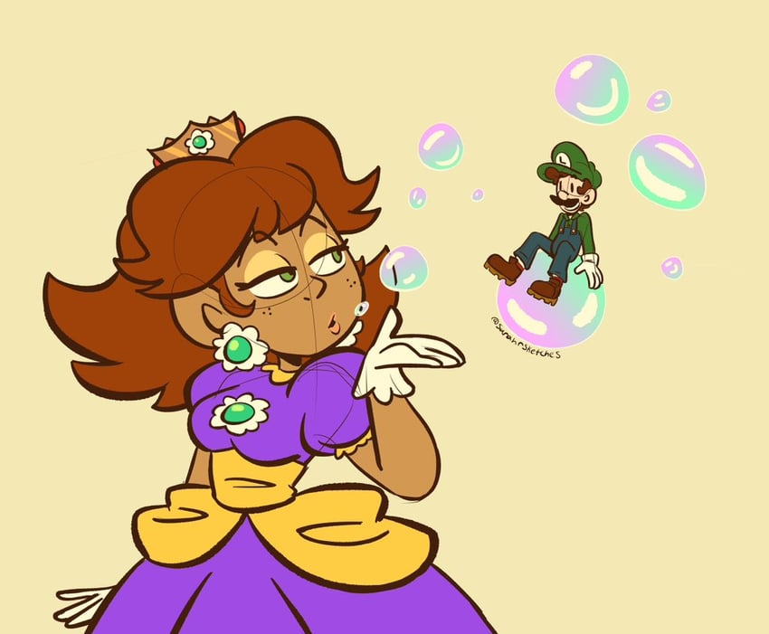 luigi, princess daisy, and bubble daisy (mario and 1 more) drawn by sarah_sketches