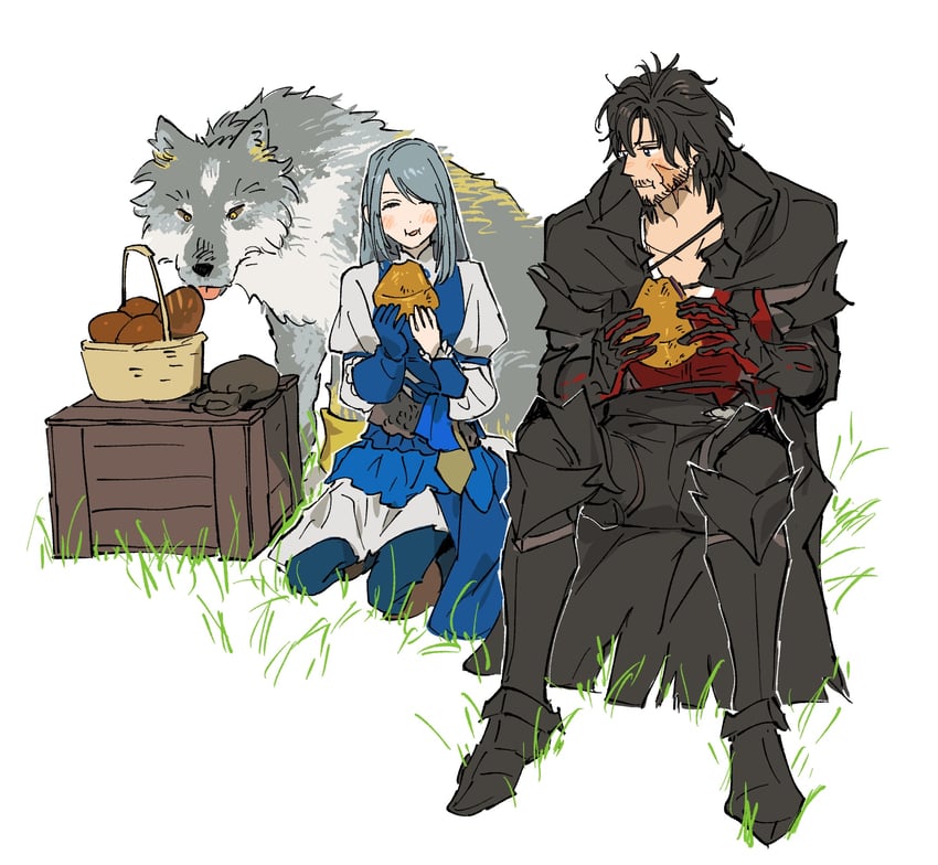 clive rosfield, jill warrick, and torgal (final fantasy and 1 more) drawn by bbly_ff