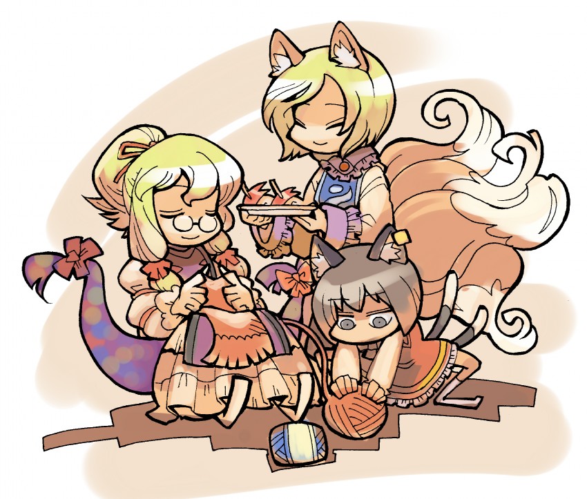 yakumo yukari, yakumo ran, and chen (touhou) drawn by hounori