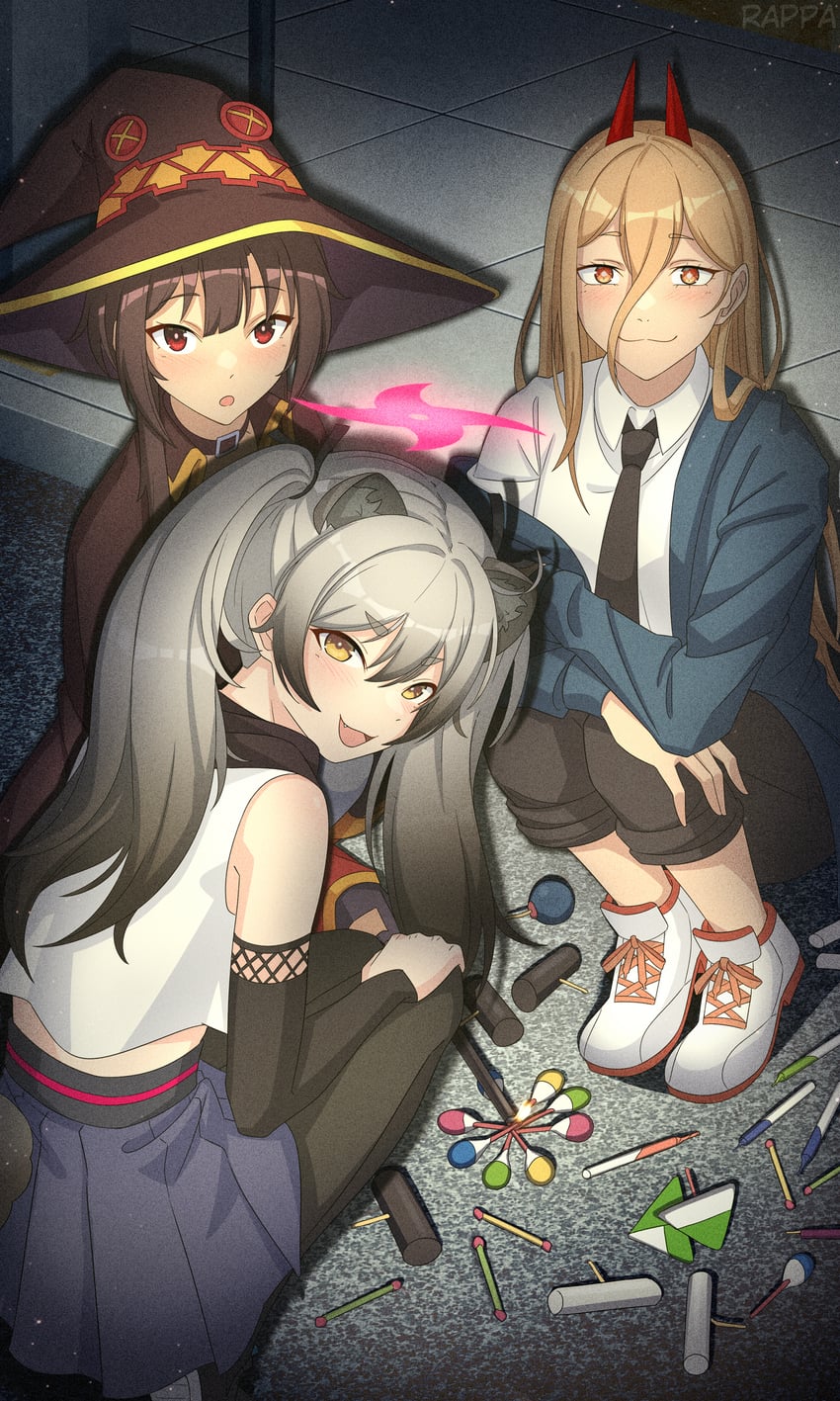 megumin, power, and michiru (blue archive and 2 more) drawn by rappa_(sirrappa)