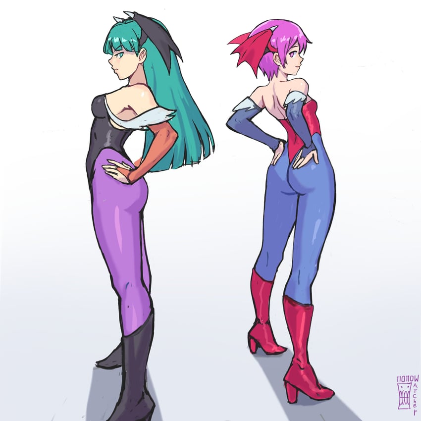 morrigan aensland and lilith (darkstalkers) drawn by watcher_hollow