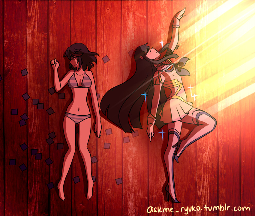 matoi ryuuko, kiryuuin satsuki, and junketsu (kill la kill) drawn by raechelpapaya