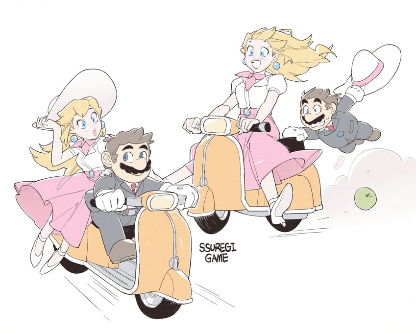 princess peach and mario (mario and 2 more) drawn by ssuregigame