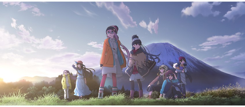 shima rin, kagamihara nadeshiko, inuyama aoi, oogaki chiaki, saitou ena, and 3 more (yurucamp)