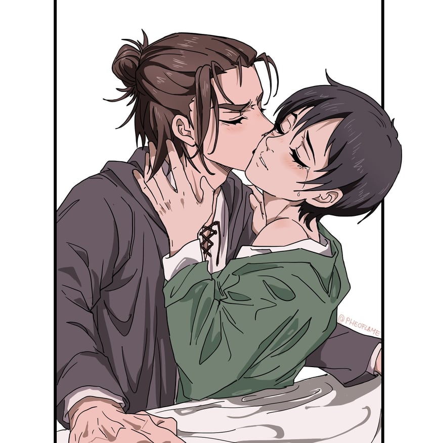 mikasa ackerman and eren yeager (shingeki no kyojin) drawn by pheoflame