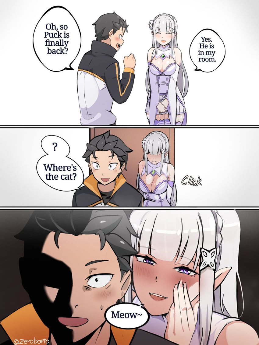 emilia and natsuki subaru (re:zero kara hajimeru isekai seikatsu and 1 more) drawn by zerobarto