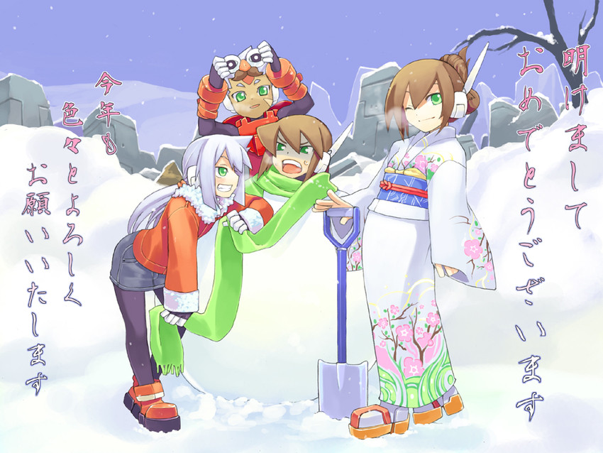 aile, ashe, vent, and grey (mega man and 2 more) drawn by shigehiro_(hiroi_heya)