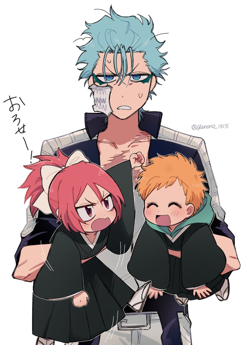 grimmjow jaegerjaquez, kurosaki kazui, and abarai ichika (bleach and 1 more) drawn by yanono_015