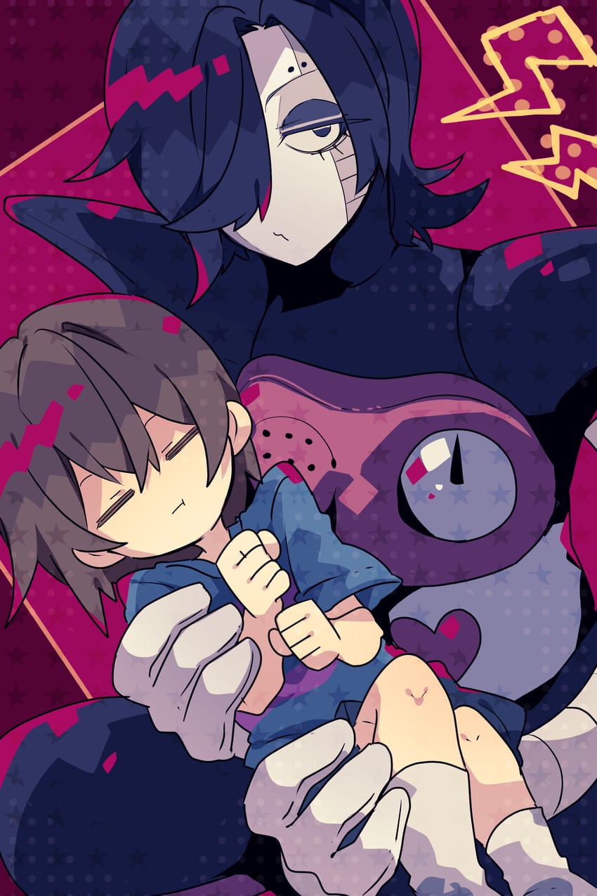 frisk, mettaton, and mettaton ex (undertale) drawn by nikorashi-ka