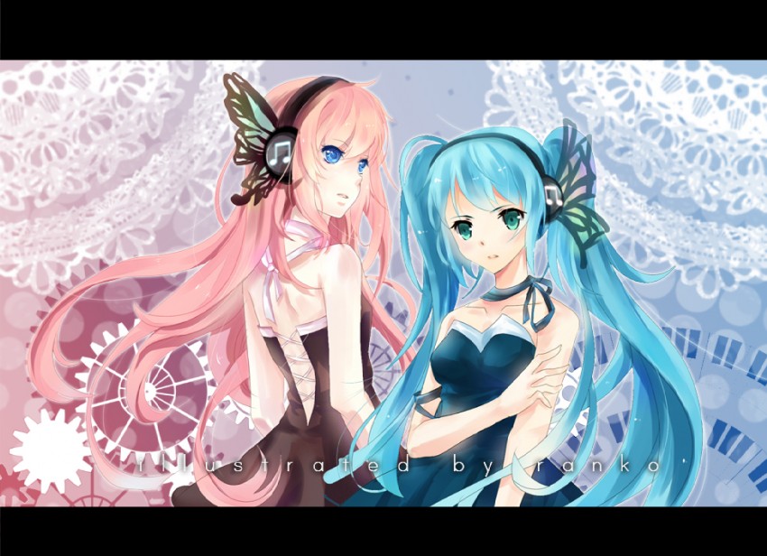hatsune miku and megurine luka (vocaloid and 1 more) drawn by cathy_inaba