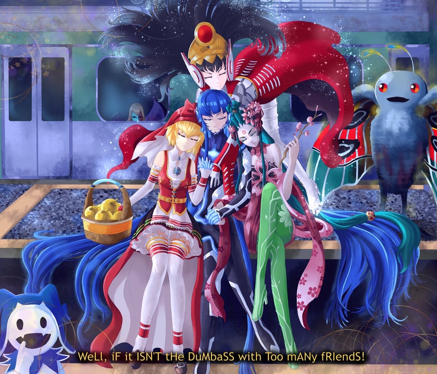 jack frost, protagonist, idunn, isonokami tao, mothman, and 2 more (shin megami tensei and 2 more) drawn by ebrietas_(arayaejiri)