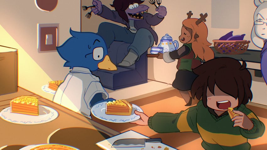 kris, susie, toriel, noelle holiday, and berdly (deltarune) drawn by uri_(365mimimi)