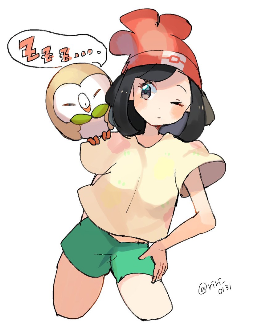 selene and rowlet (pokemon and 1 more) drawn by ririmon