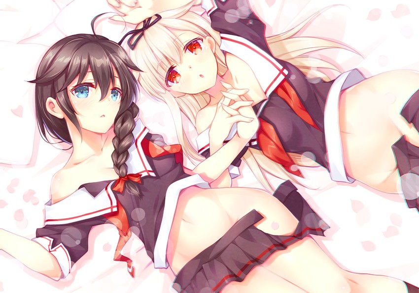 shigure, yuudachi, shigure kai ni, and yuudachi kai ni (kantai collection) drawn by gunp