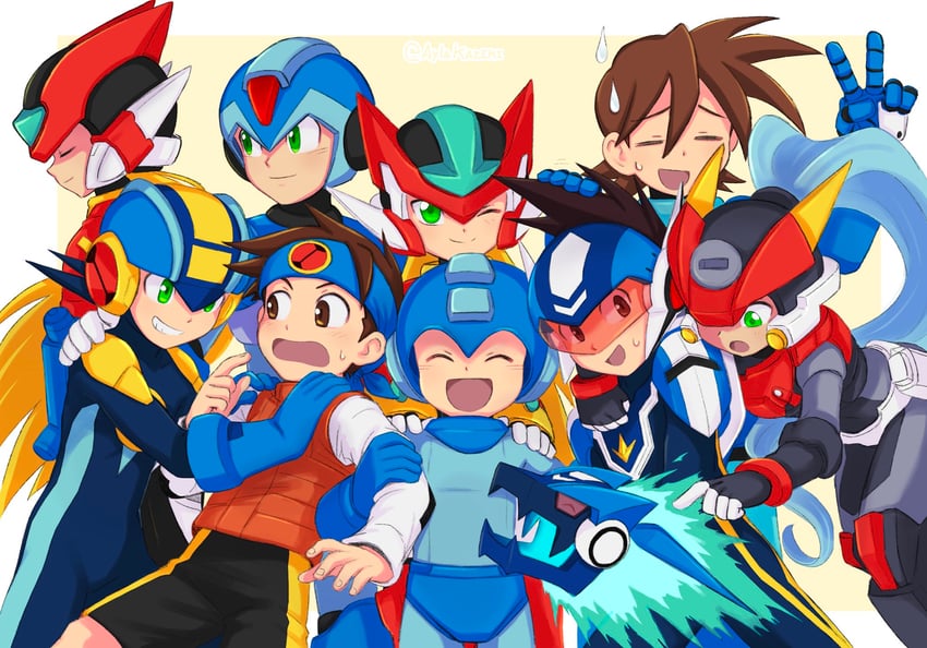 zero, x, aile, mega man, zero(z), and 7 more (mega man and 7 more) drawn by ayla_kazemi