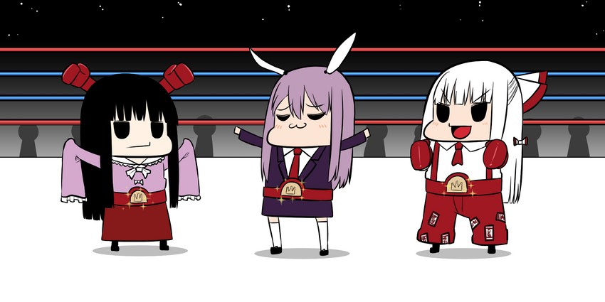 reisen udongein inaba, fujiwara no mokou, and houraisan kaguya (touhou) drawn by gingham_(amalgam)