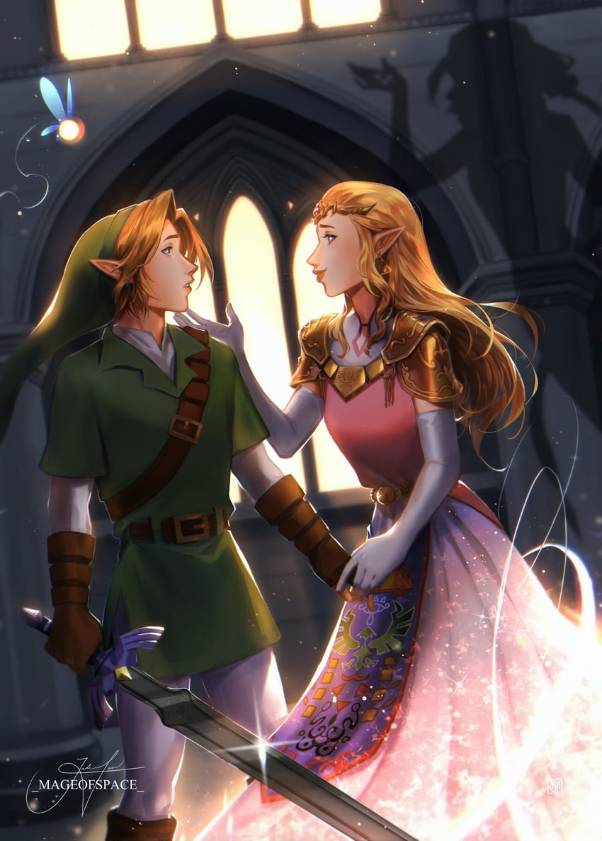 link, princess zelda, and navi (the legend of zelda and 1 more) drawn by mageofspace