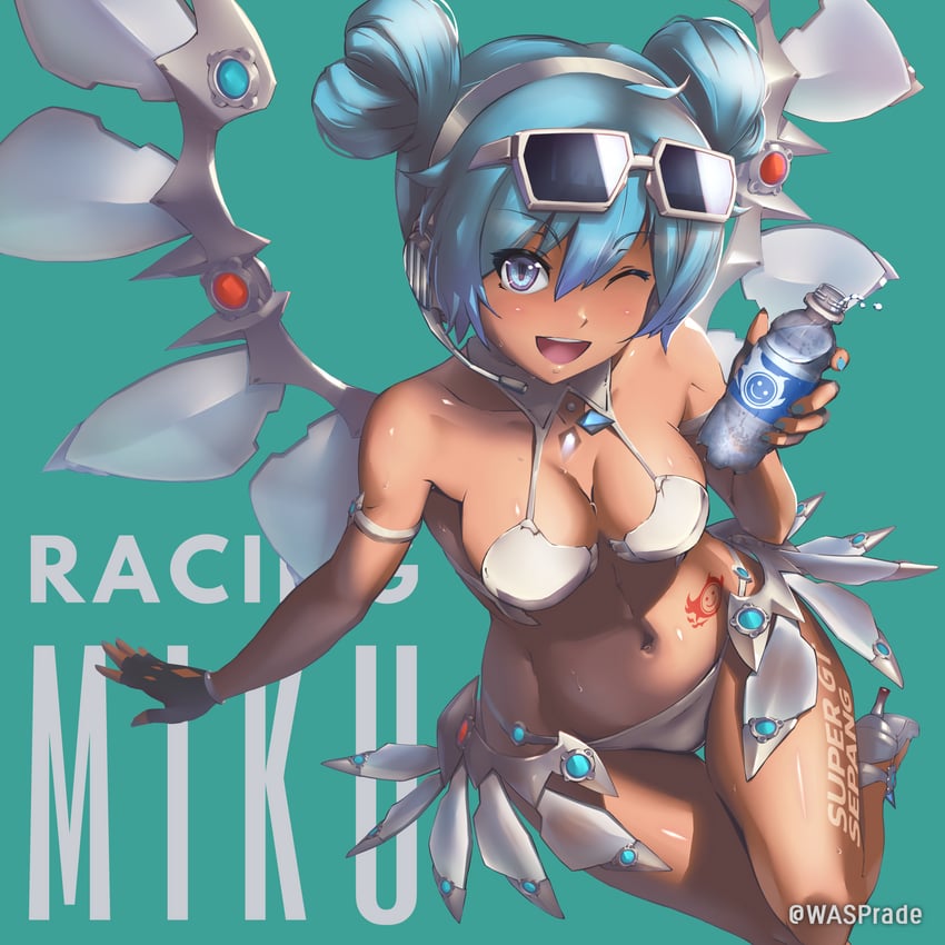 hatsune miku and racing miku (vocaloid and 1 more) drawn by wasprade