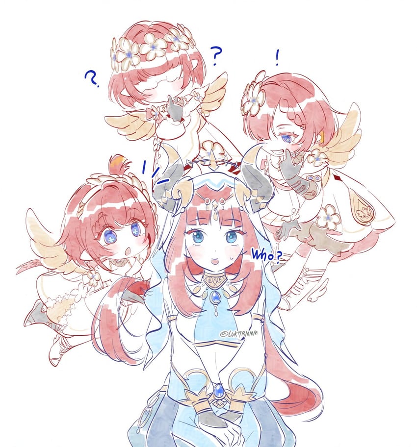 nilou, tribbie, trianne, and trinnon (genshin impact and 3 more) drawn by luk7rmmm