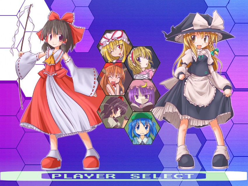 hakurei reimu, kirisame marisa, alice margatroid, patchouli knowledge, yakumo yukari, and 3 more (touhou) drawn by neki-t