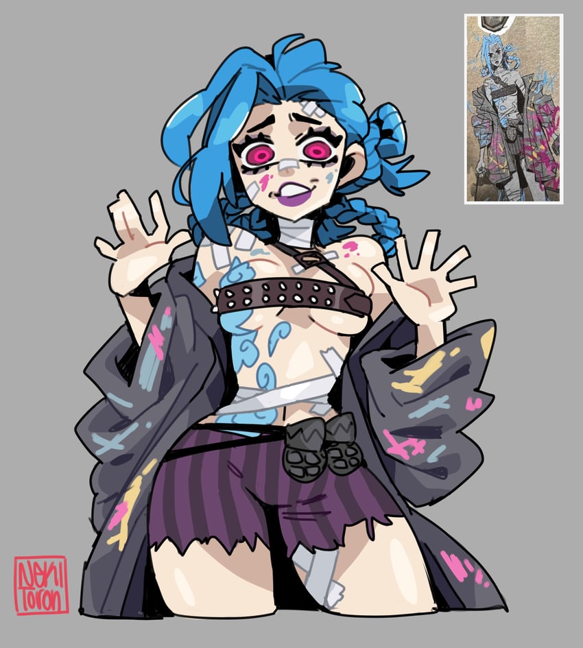 jinx and arcane jinx (league of legends and 1 more) drawn by nekitoron