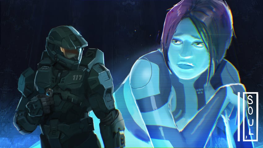 master chief and cortana (halo) drawn by soul_ant19