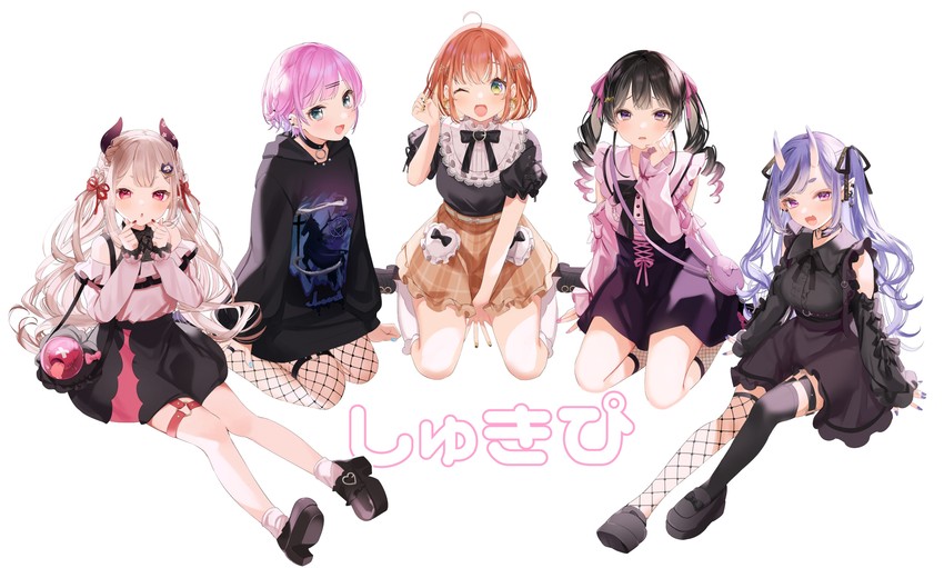 tsukino mito, honma himawari, rindou mikoto, yuuhi riri, and naraka (nijisanji) drawn by kuma_daigorou