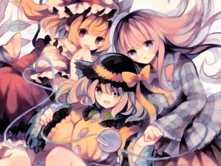 flandre scarlet, komeiji koishi, and hata no kokoro (touhou) drawn by namakuby
