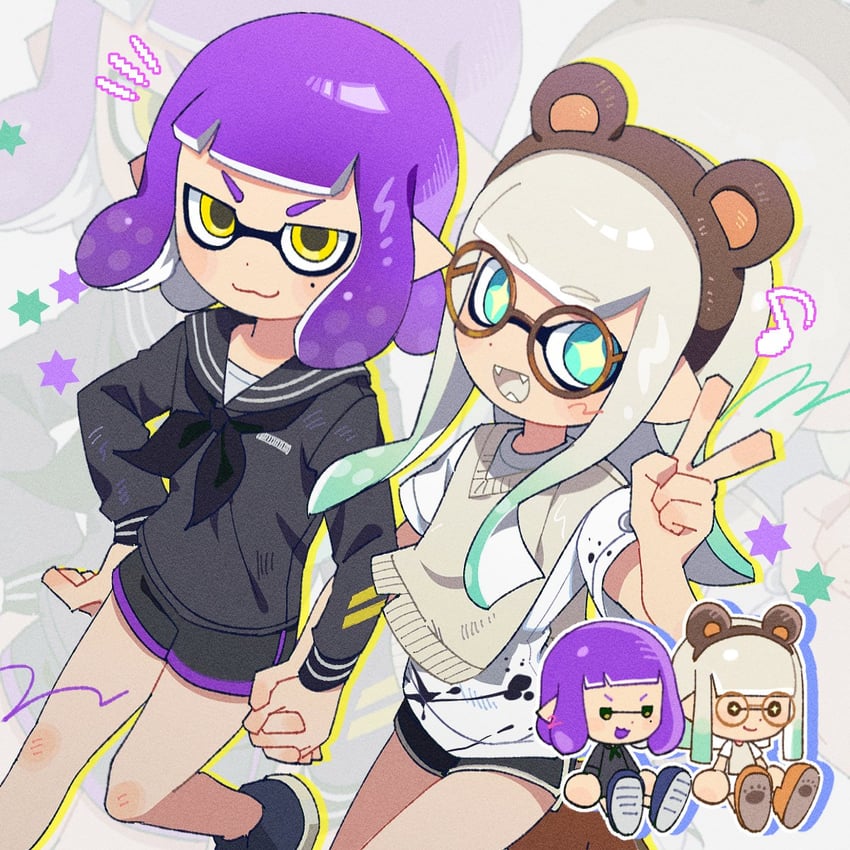inkling player character and inkling girl (splatoon and 1 more) drawn by hg_swdiary