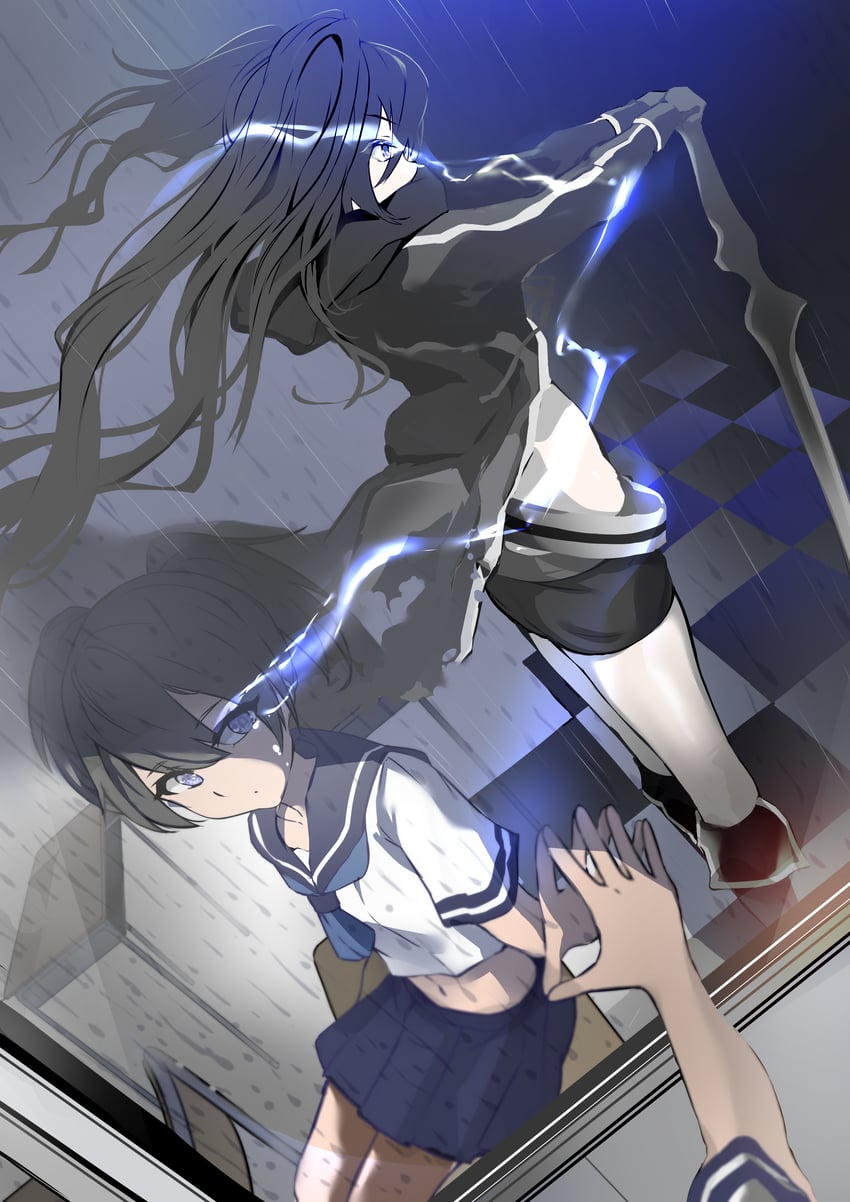 black rock shooter and kuroi mato (black rock shooter) drawn by user_fjfr8734