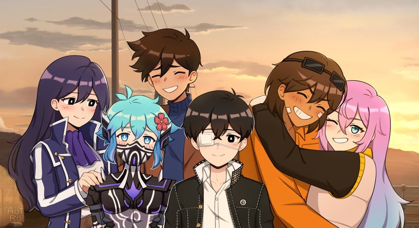 sunny, basil, aubrey, kel, mari, and 1 more (omori and 1 more) drawn by aoiro_arts