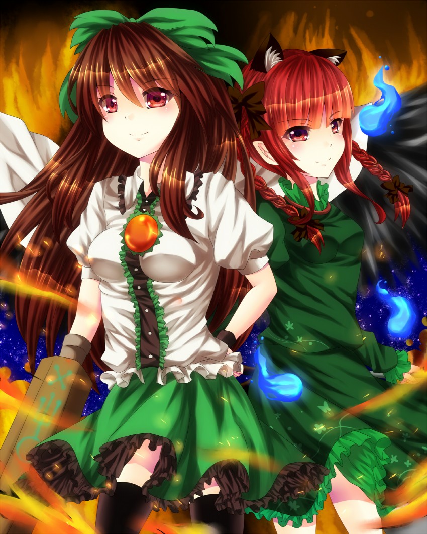 kaenbyou rin and reiuji utsuho (touhou) drawn by ikeda_hazuki