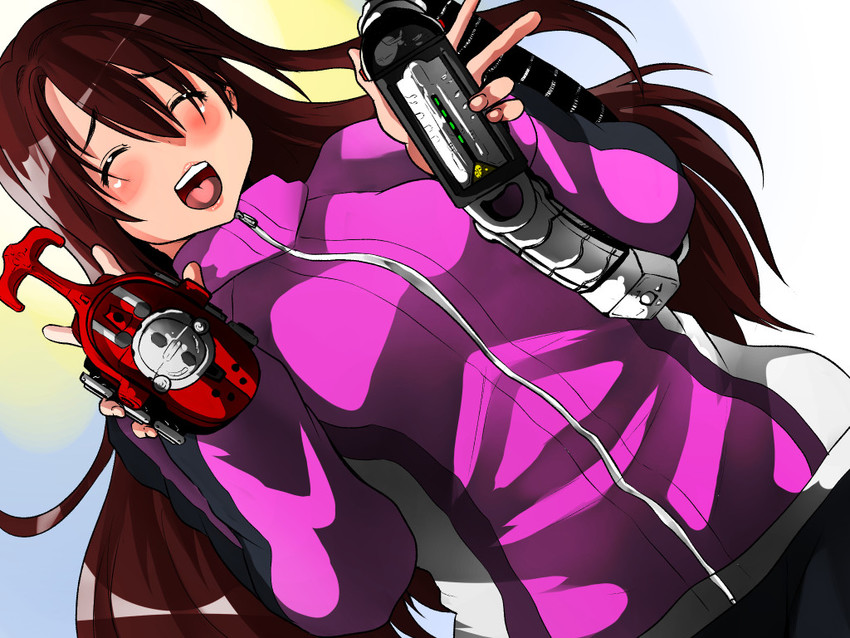 shimamura uzuki and kamen rider kabuto (idolmaster and 3 more) drawn by isna_(footprintsofisna)